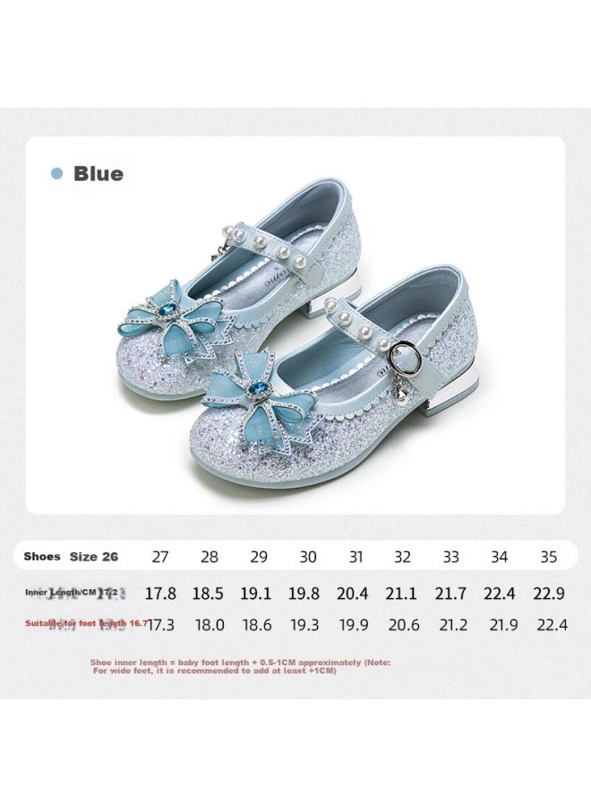 Follow Me Girls' Princess Shoes Crystal Shoes Spring Girls' Leather Shoes Formal Shoes Sparkling Performance Stylish Blue Size 30