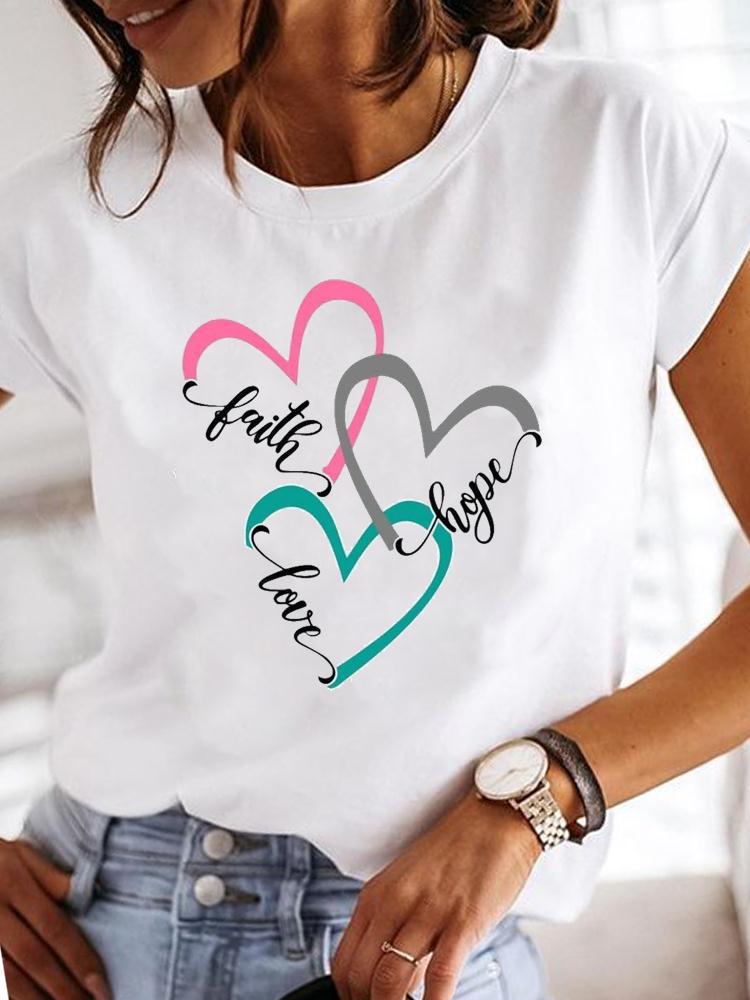 Street Life Pattern Round Neck Printed White T-Shirt Short Sleeve Women'S Wish/ - Image 2