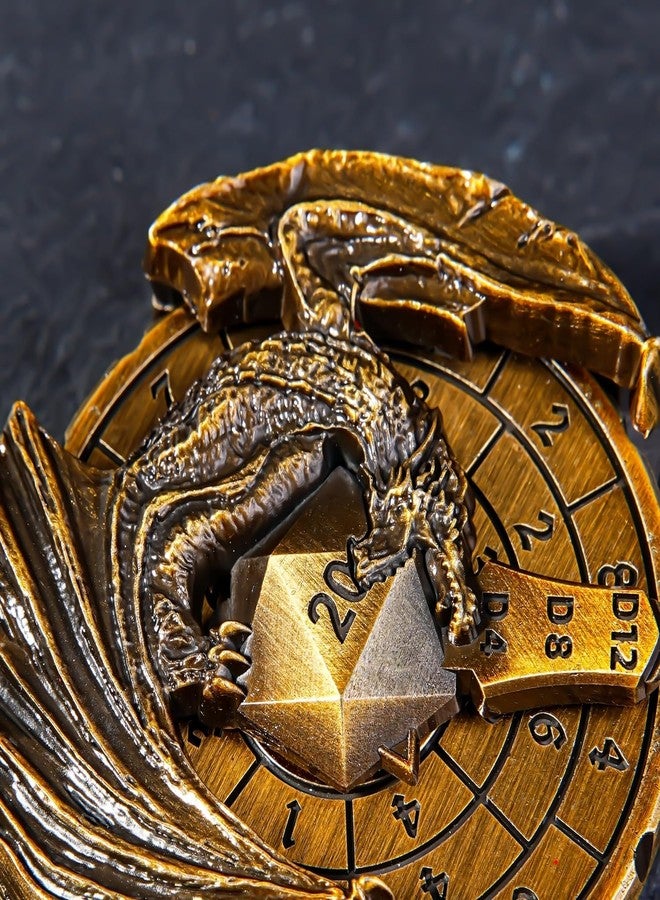 FTNNGIME مجموعة نرد دوارة 7 في 1 لألعاب Dungeons & Dragons، نرد معدني دوار على شكل بوصلة، نرد رائع لألعاب تقمص الأدوار (ذهبي) - Image 2