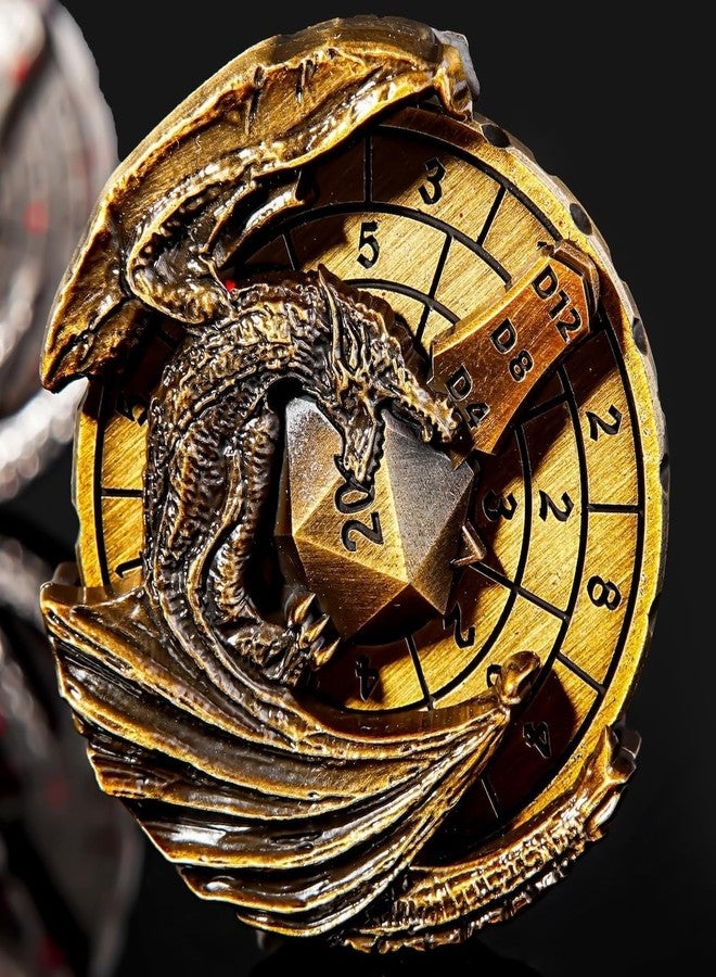 FTNNGIME مجموعة نرد دوارة 7 في 1 لألعاب Dungeons & Dragons، نرد معدني دوار على شكل بوصلة، نرد رائع لألعاب تقمص الأدوار (ذهبي) - Image 1