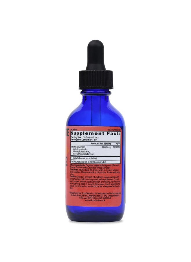 Good State Liquid Hydro B12 | 2oz | 3,000 mcg per 1 mL | 60 Servings | from Methylcobalamin, Adenosylcobalamin, and Hydroxocobalamin | Vegan Friendly  - Image 2