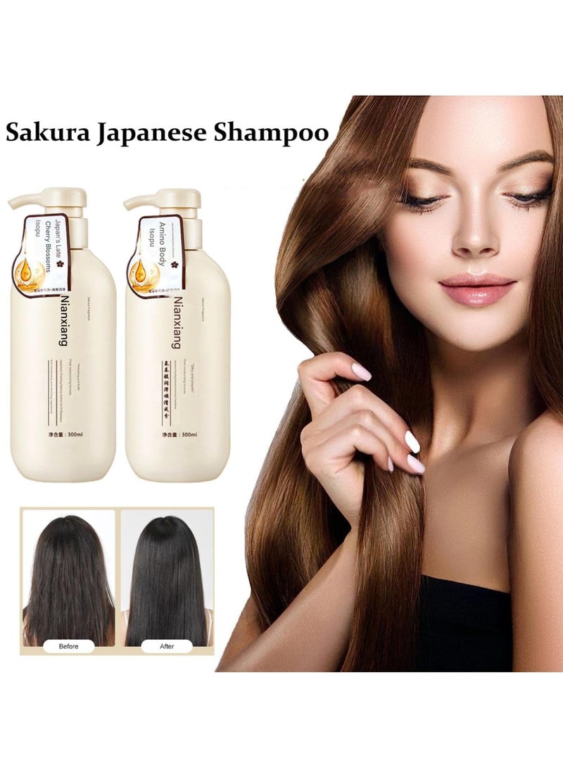 Sakura Japanese Shampoo for Hair Loss - Sakura Body Wash Japanese, Amino Acid Plant Conditioner, Japanese Deep Conditioner, Sakura Hair Growth, for All Hair Type - Image 2
