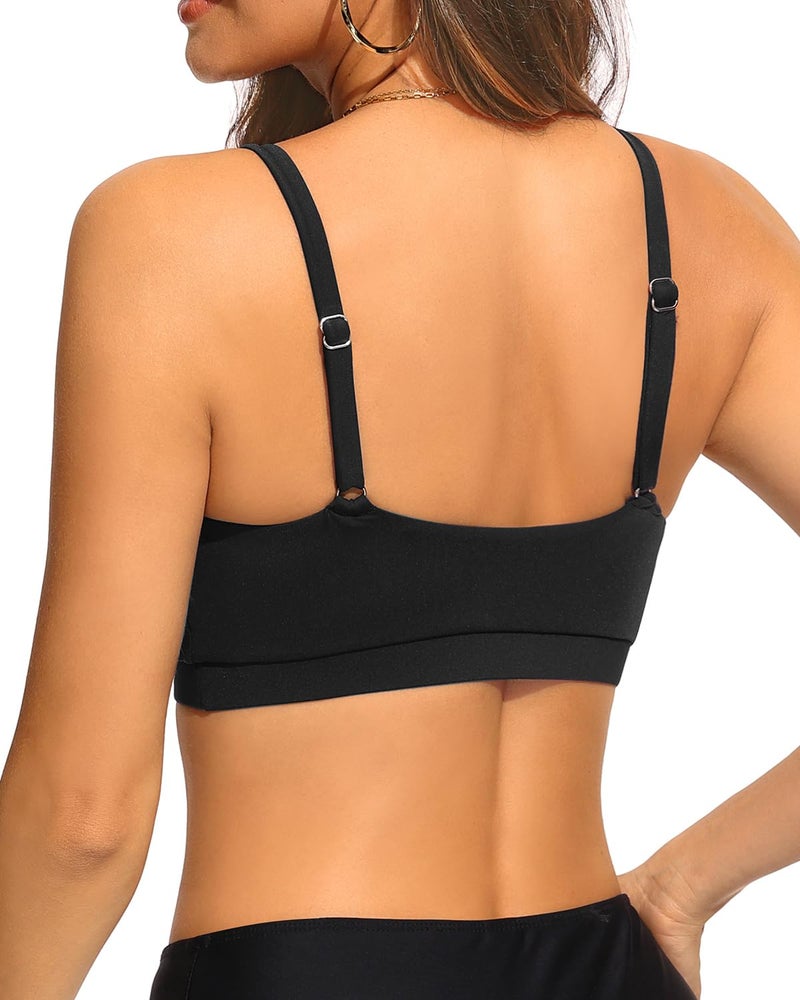 Tempt Me Women Black Sports Bra Swimsuit Top - Swim Bra Bikini Top Only 2026 Scoop Neck Bathing Suit M - Image 2