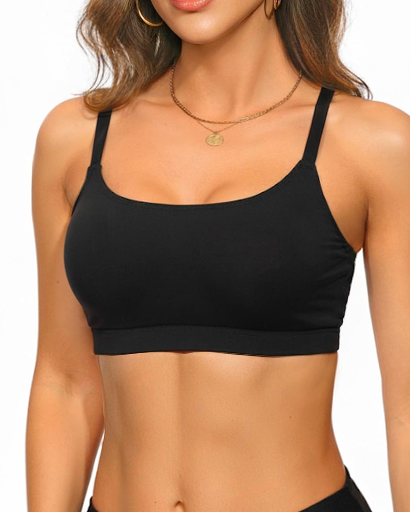 Tempt Me Women Black Sports Bra Swimsuit Top - Swim Bra Bikini Top Only 2026 Scoop Neck Bathing Suit M - Image 1