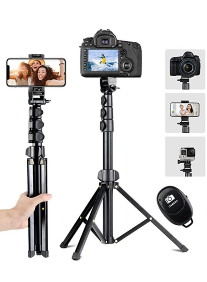 ELTRAZONE 142cm Extendable Tripod Stand with Bluetooth Remote for iPhone Android Phone, Universal Phone Clip, Heavy Duty Aluminum, Compatible with Small Camera (Black) - Image 1