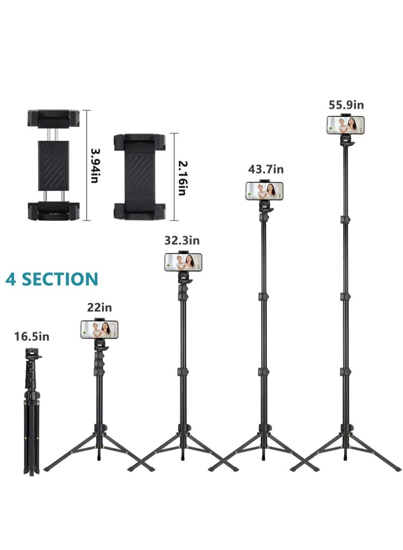 ELTRAZONE 142cm Extendable Tripod Stand with Bluetooth Remote for iPhone Android Phone, Universal Phone Clip, Heavy Duty Aluminum, Compatible with Small Camera (Black) - Image 2