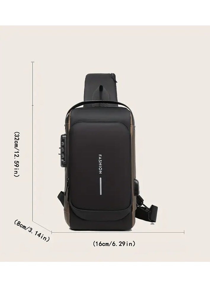 QSHOP - Crossbody Backpack Anti-Theft Crossbody Chest Bag Casual Multi-Pocket Handbag Shoulder Bag with USB Charging Port and Password Lock Waterproof Travel Bag for Men Women - Image 1