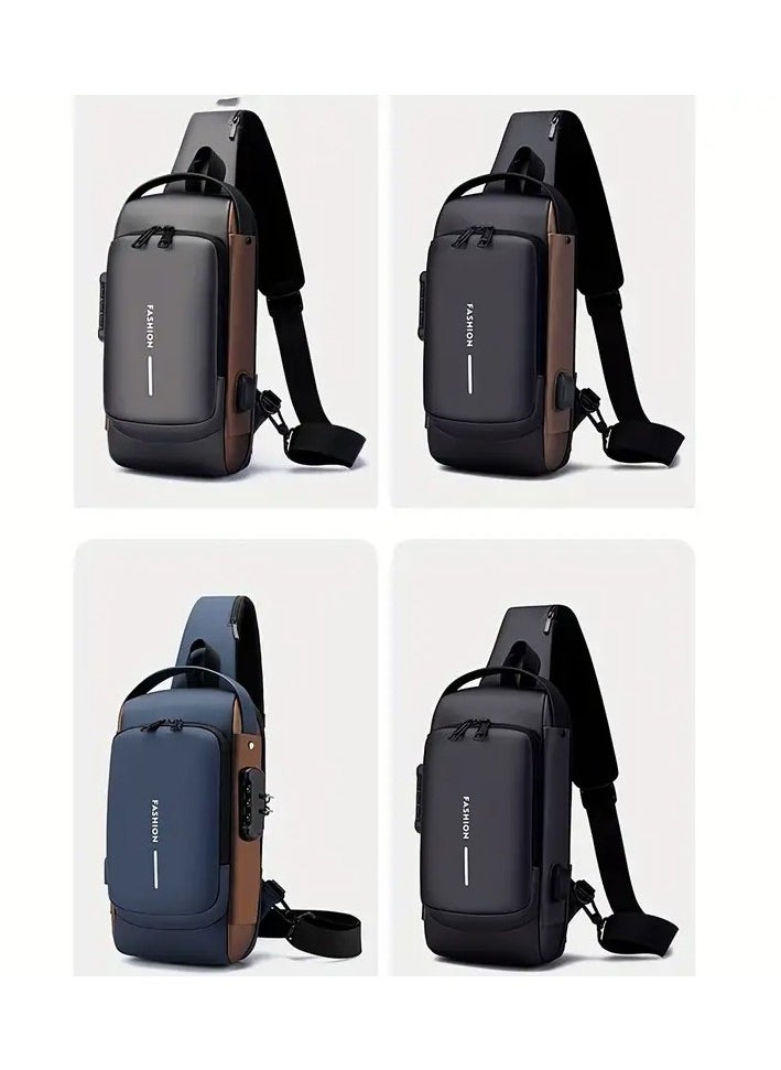 QSHOP - Crossbody Backpack Anti-Theft Crossbody Chest Bag Casual Multi-Pocket Handbag Shoulder Bag with USB Charging Port and Password Lock Waterproof Travel Bag for Men Women - Image 1