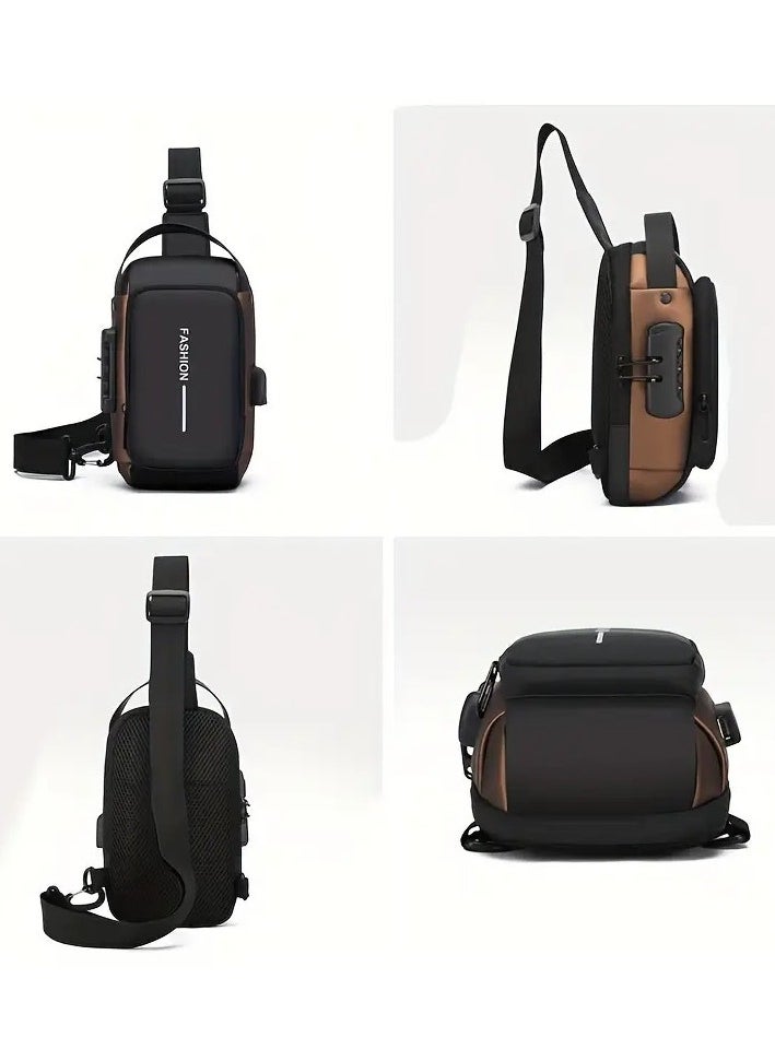 QSHOP - Crossbody Backpack Anti-Theft Crossbody Chest Bag Casual Multi-Pocket Handbag Shoulder Bag with USB Charging Port and Password Lock Waterproof Travel Bag for Men Women - Image 1