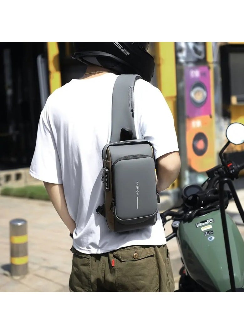 QSHOP - Crossbody Backpack Anti-Theft Crossbody Chest Bag Casual Multi-Pocket Handbag Shoulder Bag with USB Charging Port and Password Lock Waterproof Travel Bag for Men Women - Image 1