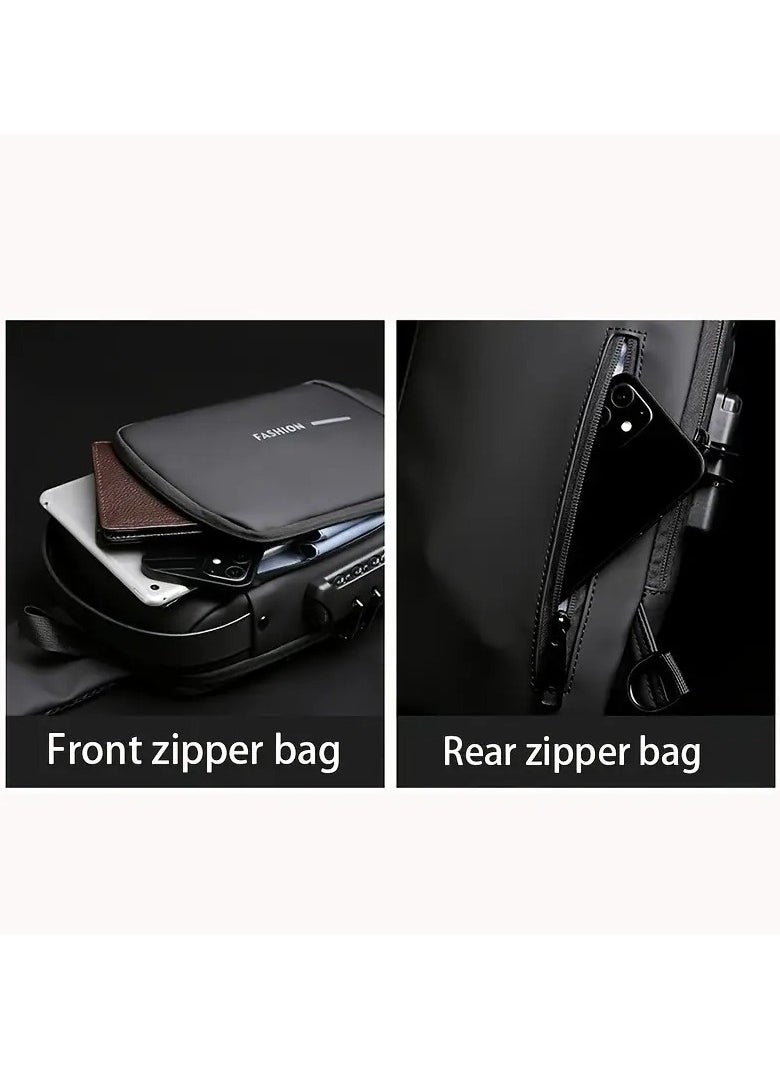 QSHOP - Crossbody Backpack Anti-Theft Crossbody Chest Bag Casual Multi-Pocket Handbag Shoulder Bag with USB Charging Port and Password Lock Waterproof Travel Bag for Men Women - Image 1