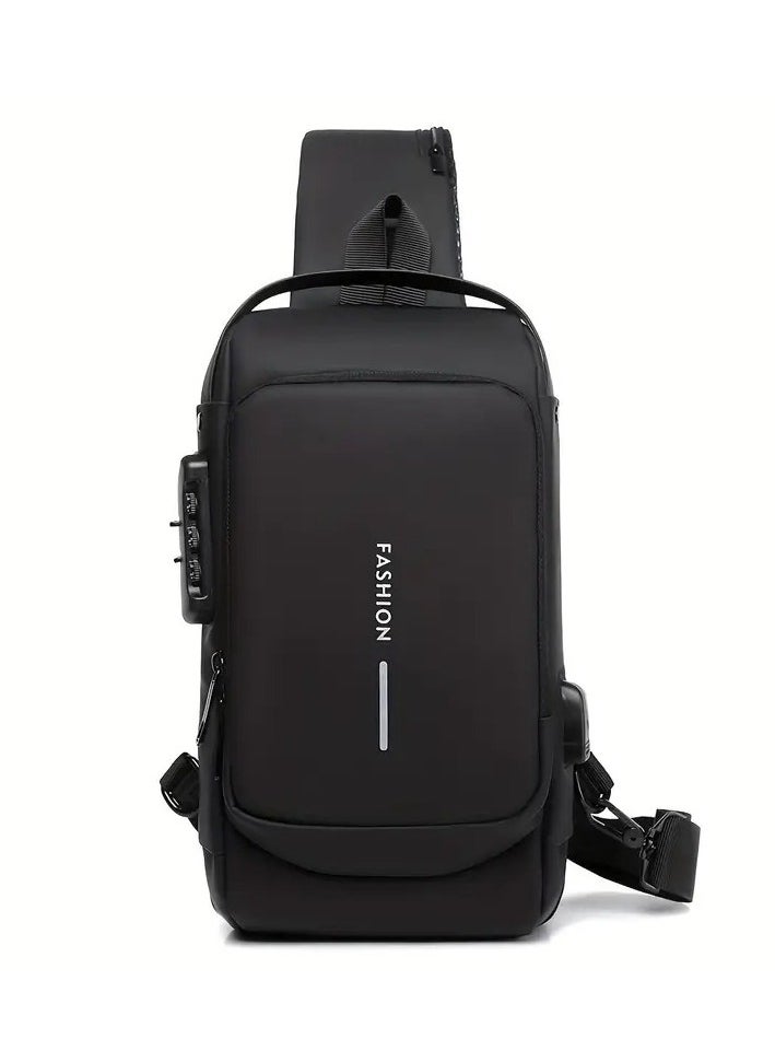 QSHOP - Crossbody Backpack Anti-Theft Crossbody Chest Bag Casual Multi-Pocket Handbag Shoulder Bag with USB Charging Port and Password Lock Waterproof Travel Bag for Men Women - Image 1