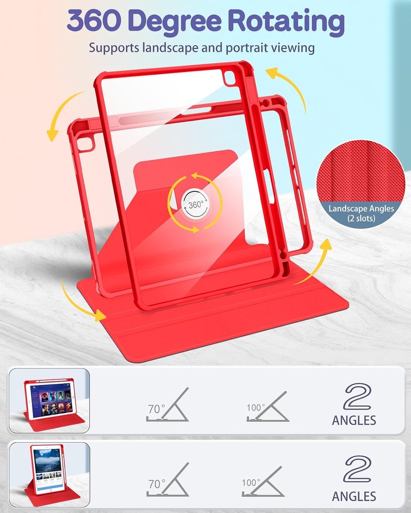 Besoar for iPad 9th/8th/7th Generation 10.2 inch Case Cute Cartoon Kawaii for Girls Kids Boys Girly Women Design Covers,360 Degree Rotating Folio Stand Pencil Holder for Apple i Pad 9/8/7 Gen,Red Mini - Image 3