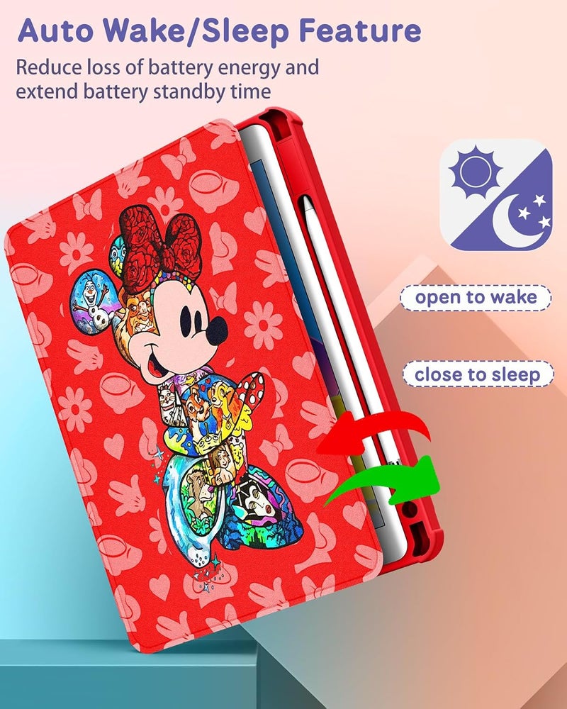 Besoar for iPad 9th/8th/7th Generation 10.2 inch Case Cute Cartoon Kawaii for Girls Kids Boys Girly Women Design Covers,360 Degree Rotating Folio Stand Pencil Holder for Apple i Pad 9/8/7 Gen,Red Mini - Image 5