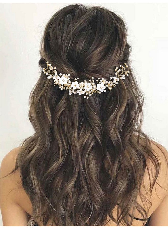 GORAIS Flower Bride Wedding Hair Vine Crystal Bridal Headpieces Pearl Hair Accessories For Women And Girls (B-Gold) - Image 1