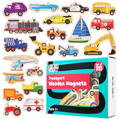 SPARK & WOW Spark Wow Wooden Magnets Transport Magnets for Kids Ages 2 OpenEnded Play Adhere to Fridges Whiteboards and More - Image 1