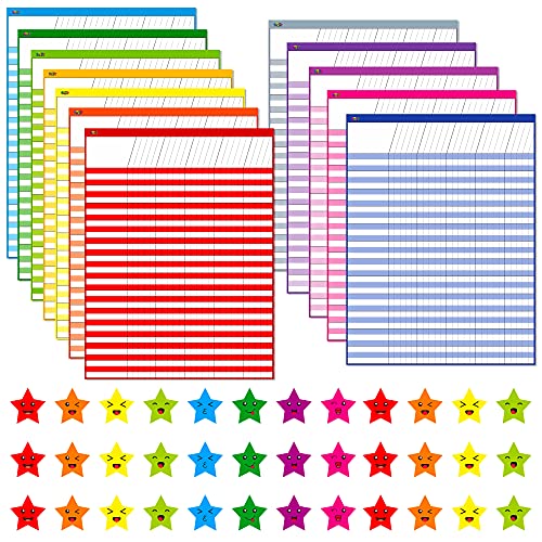 SpriteGru 12 Pack Multi-Color Dry Erase Incentive Chart/Chore/Responsibility/School Attendance/Homework Progress Tracking Chart with 2112 Reward Star Stickers, (17" x 22.5") - Image 1