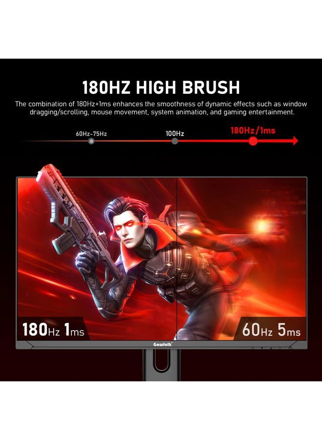 Gawfolk شاشة كمبيوتر 27 بوصة 2K QHD (2560×1440)، شاشة ألعاب 180Hz، 1ms بدون حواف، FreeSync، 100% sRGB، زاوية عرض واسعة 178°، HDMI2.0، DisplayPort، متوافقة مع تركيب الحائط 75 * 75MM - أسود - Image 2