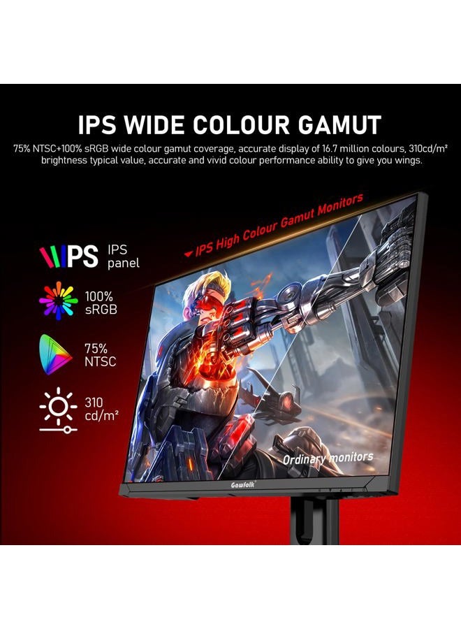 Gawfolk شاشة كمبيوتر 27 بوصة 2K QHD (2560×1440)، شاشة ألعاب 180Hz، 1ms بدون حواف، FreeSync، 100% sRGB، زاوية عرض واسعة 178°، HDMI2.0، DisplayPort، متوافقة مع تركيب الحائط 75 * 75MM - أسود - Image 5