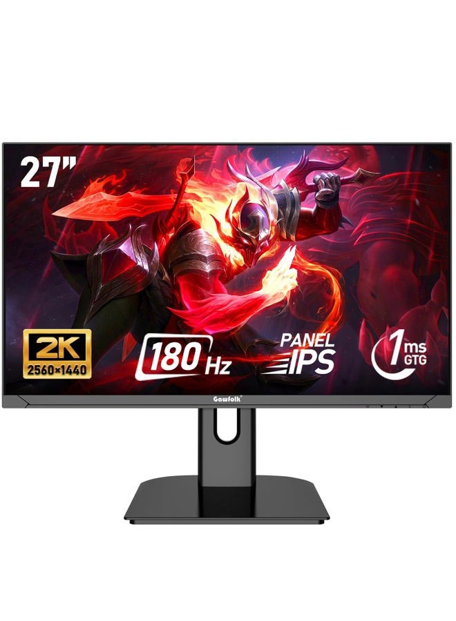 Gawfolk شاشة كمبيوتر 27 بوصة 2K QHD (2560×1440)، شاشة ألعاب 180Hz، 1ms بدون حواف، FreeSync، 100% sRGB، زاوية عرض واسعة 178°، HDMI2.0، DisplayPort، متوافقة مع تركيب الحائط 75 * 75MM - أسود - Image 1