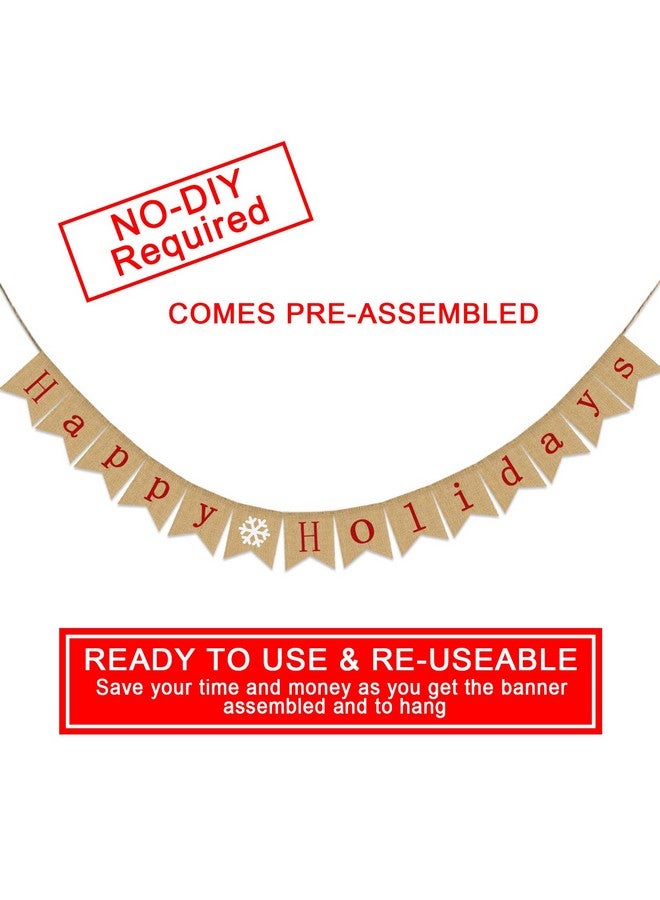 Partyprops Happy Holidays Banner Burlap | Christmas Banner Burlap | Christmas Decorations| Holiday Decorations| Perfect for Home Yard Indoor Outdoor Mantel Fireplace Hanging Decor - Image 2