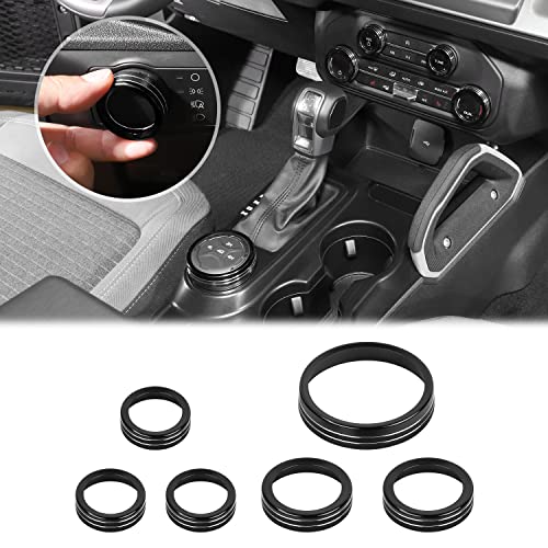 JWWY Air Conditioner Headlight Switch Knob 4WD Wheel Drive Trailer Gear Switch Knob Cover for 2021-2026+ Ford Bronco Accessories Aluminum Alloy 6PCS Black（Don't fit Bronco Sport） - Image 1