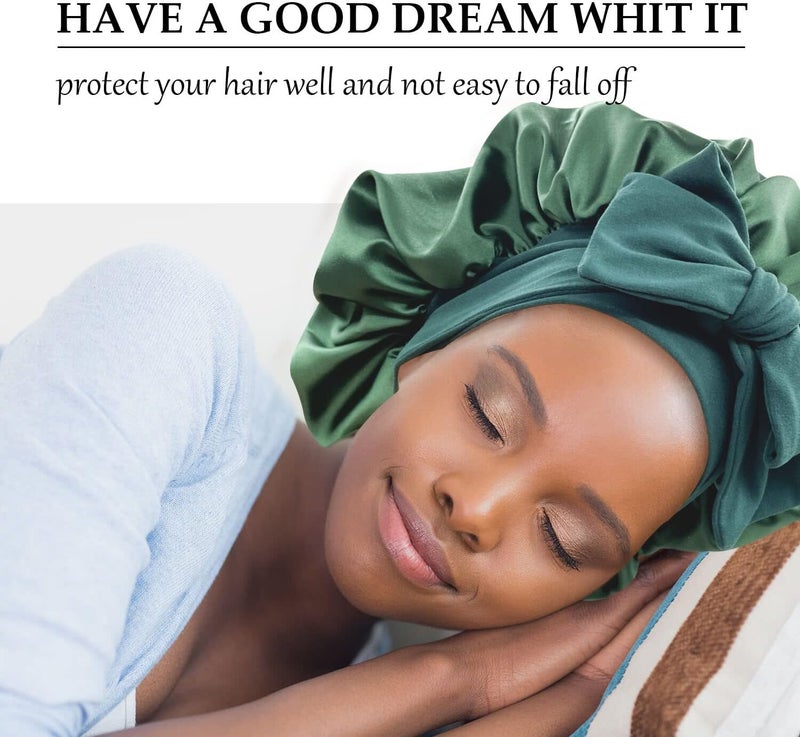 Gili Satin Bonnet Set - Black & Hunter Green - Image 2