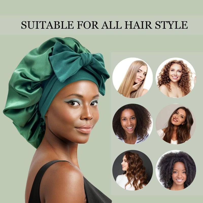 Gili Satin Bonnet Set - Black & Hunter Green - Image 4