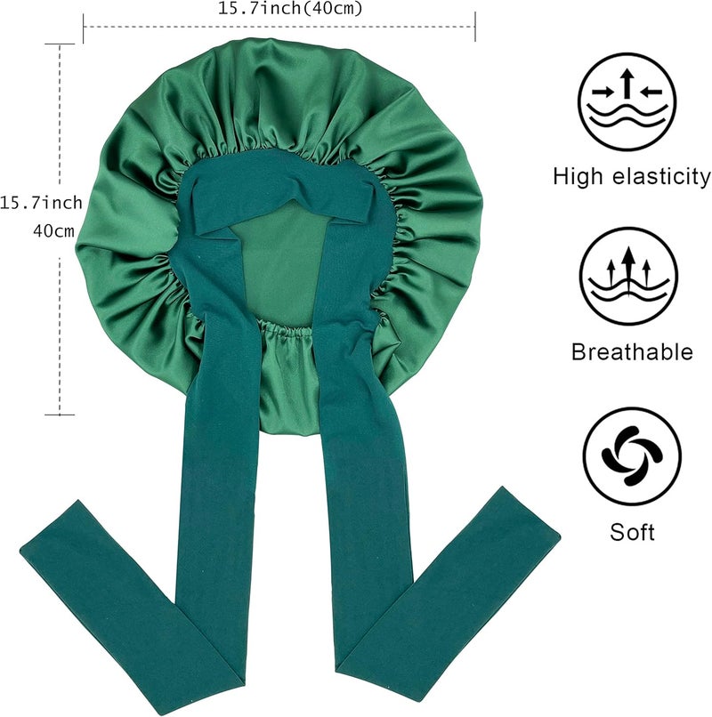 Gili Satin Bonnet Set - Black & Hunter Green - Image 3