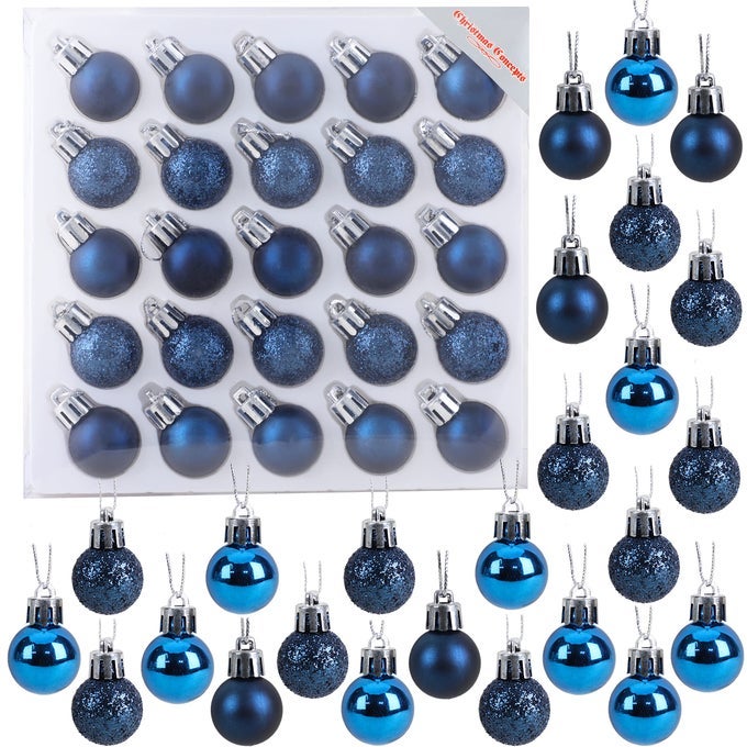 PACK OF 2525MM 25CM 1 MINI CHRISTMAS TREE BAUBLES SHINY MATTE GLITTER DECORATED BAUBLES MIDNIGHT BLUE