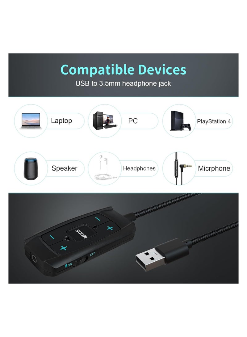 SYOSI USB Sound Card, Virtual 7.1 Surround Sound, USB to 3.5mm Jack Audio Adapter, Cable External Sound Card for PC/PS4/PS5/Mac/Gaming Headset, Mute/Volume Control, 6.5ft, Audio Control Box, Plug and Play - Image 4