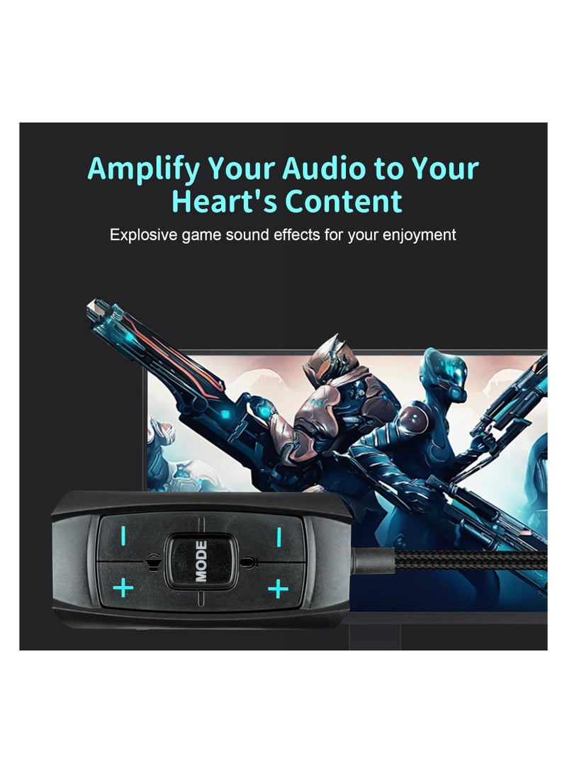 SYOSI USB Sound Card, Virtual 7.1 Surround Sound, USB to 3.5mm Jack Audio Adapter, Cable External Sound Card for PC/PS4/PS5/Mac/Gaming Headset, Mute/Volume Control, 6.5ft, Audio Control Box, Plug and Play - Image 2