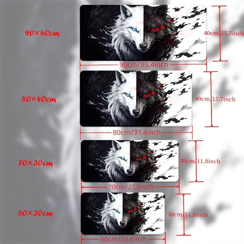 وسادة فأرة بتصميم ذئب أسود وأبيض مقاس 11.8 × 31.5 بوصة بقاعدة مطاطية غير قابلة للانزلاق - Image 2