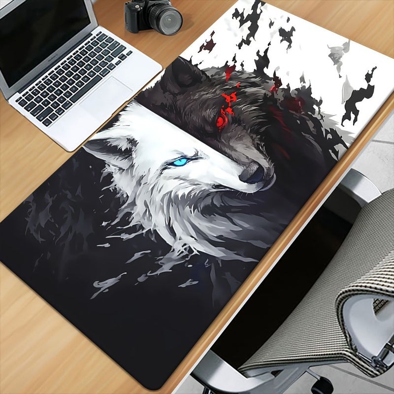 وسادة فأرة بتصميم ذئب أسود وأبيض مقاس 11.8 × 31.5 بوصة بقاعدة مطاطية غير قابلة للانزلاق - Image 4