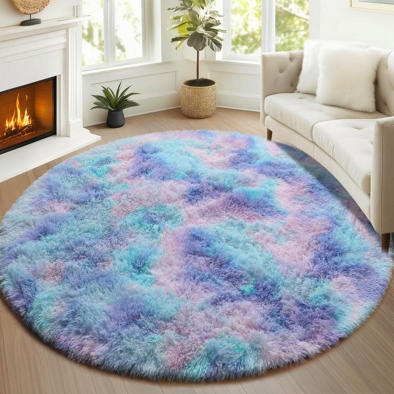 ONASAR Rainbow Round Area Rug 4ft, Soft Bedroom Circle Throw Rugs for Kids Girls Boys Teen Dorm Room, Fluffy Plush Shaggy Carpet Mats for Nursery Living Room Playroom Home Decor Princess Castle - Image 3