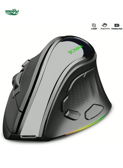 JOMAA JOMAA Ergonomic Vertical Wireless Mouse 4000 DPI 2.4G Dual Modes Rechargeable Wireless Mouse 9 Buttons RGB Backlit Wireless Silent Mouse For PC/Desktop/Laptop(Black)