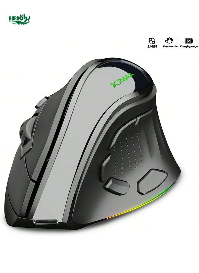 BURAQ - JOMAA JOMAA Ergonomic Vertical Wireless Mouse 4000 DPI 2.4G Dual Modes Rechargeable Wireless Mouse 9 Buttons RGB Backlit Wireless Silent Mouse For PC/Desktop/Laptop(Black) - Image 1