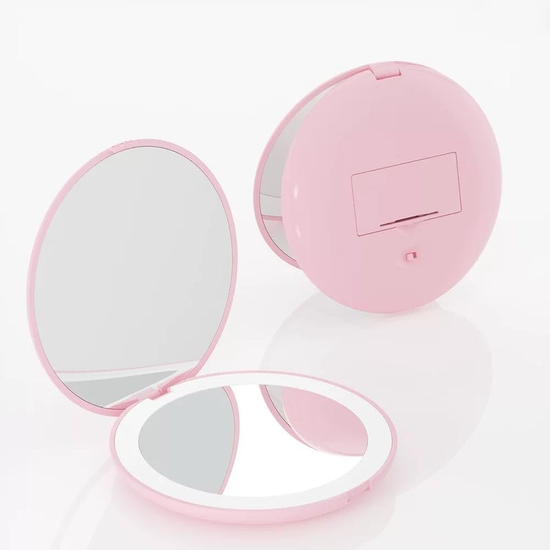 Vitalogy acrylonitrile butadiene styrene (abs) Mirror for Makeup - Magnifying Hand Mirror for Women, Girls with 2X 1x Zoom - Folding Pocket Double Makeup Mirror for Purse (Round with LED Light - Pink) - Image 4
