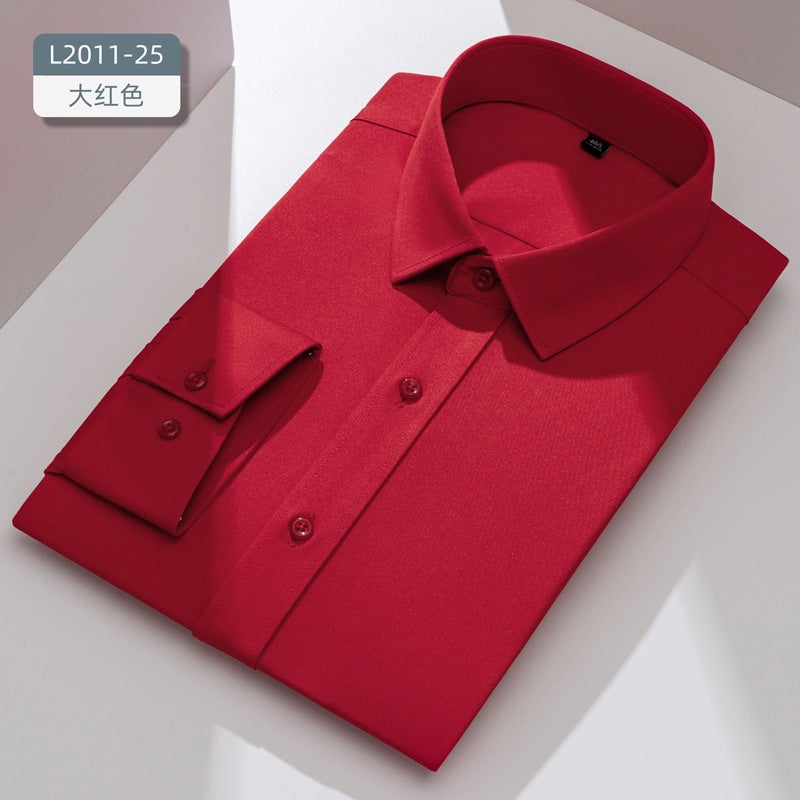Shirt Mens Long-sleeved Business Stretch Slim-fit Anti-wrinkle White Shirt Work Clothes Business Wear Work Dress Shirt Mens big red 
