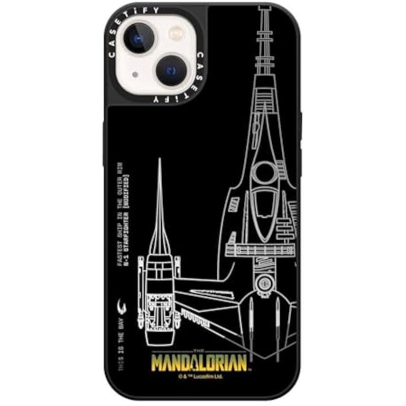 Casetify Mirror iPhone 13 Case 【Mandalorian Co-Lab / 4.9ft Drop Protection/Compatible with Magsafe】 - N-1 Starfighter - Silver on Black - Image 2