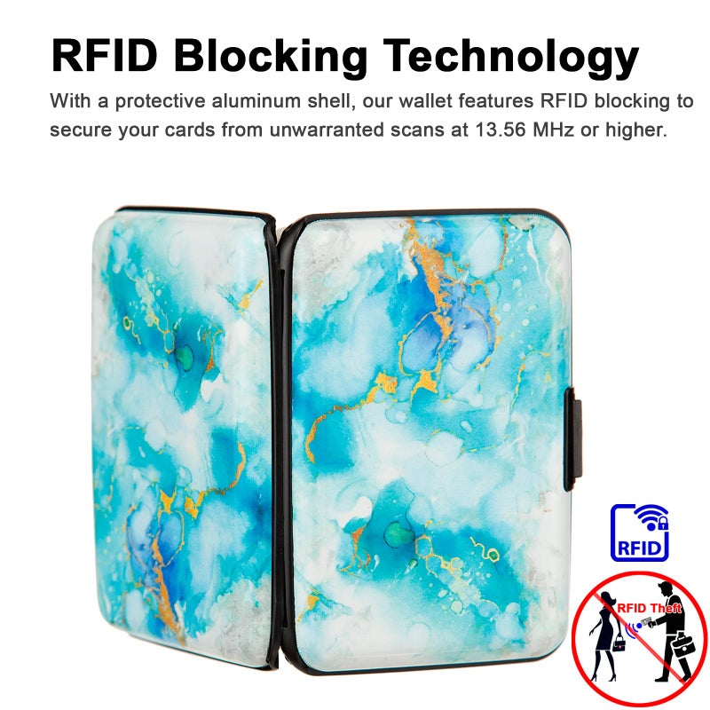 Kaabao RFID Blocking Small Metal Credit Card Holder Wallet for Women Men Business Aluminum Protector Sleeves Slim Mini Cards Case (Alcohol Ink Fluid Painting) - Image 3