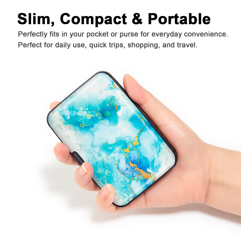 Kaabao RFID Blocking Small Metal Credit Card Holder Wallet for Women Men Business Aluminum Protector Sleeves Slim Mini Cards Case (Alcohol Ink Fluid Painting) - Image 2