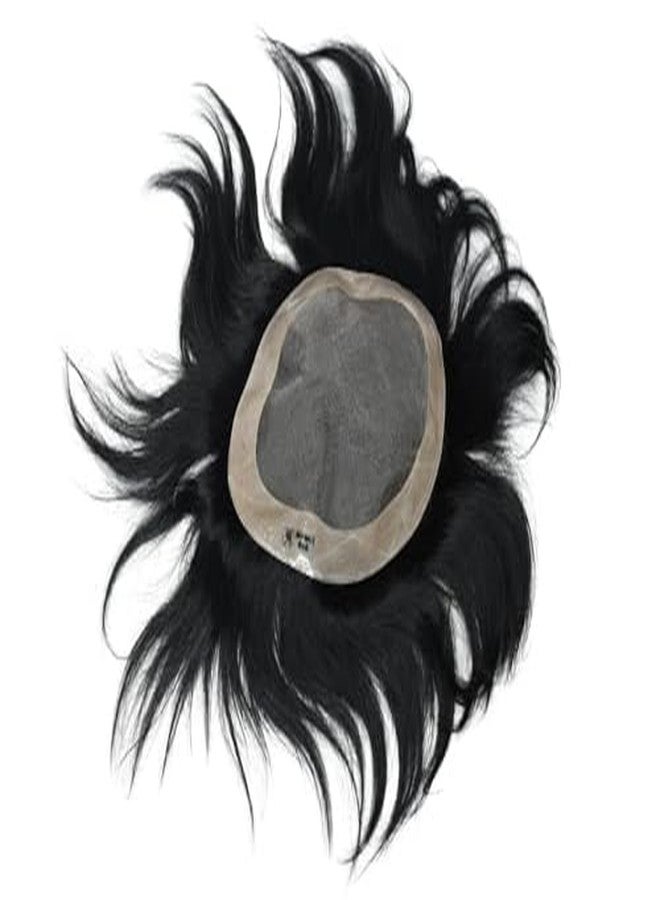 Pinaka Human Hair Men Wig Natural Human hair Patch FINE Regular Base with Half PU Strip for Get Feel Real Skin 100% Human Hair (9X7) - Image 3