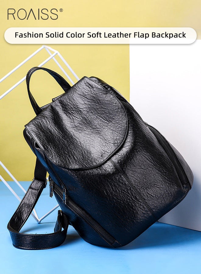 roaiss Multifunctional Flap PU Leather Backpack for Women Large Capacity Anti-Theft Travel Daypack for Students Mothers Vintage Simple Solid Color Double Shoulder Bags with Multi Pockets  - Image 3