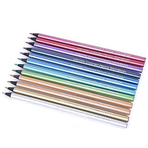 qianshan Metallic Colored Pencils 12 Colors - Non-toxic Black Wood Colored Pencils Pre-sharpened Wooden Sketching Pencils Set for Adults Coloring Book, Art Drawing, Black Paper, No Duplicates - Image 5