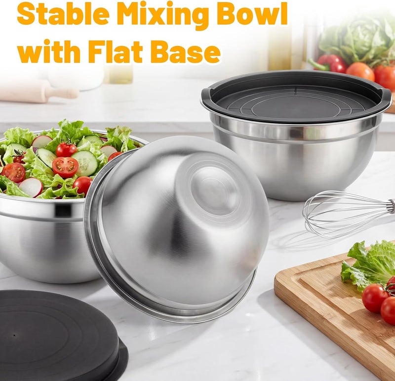 Beasea Stainless Mixing Bowls with Lids, 5 Pack 2 QT Stackable Stainless Steel Mixing Bowls with Black Airtight Lids for Salad, Serving, Food Storing, Baking Bowl Set for Cream Cake Prepping - Image 5
