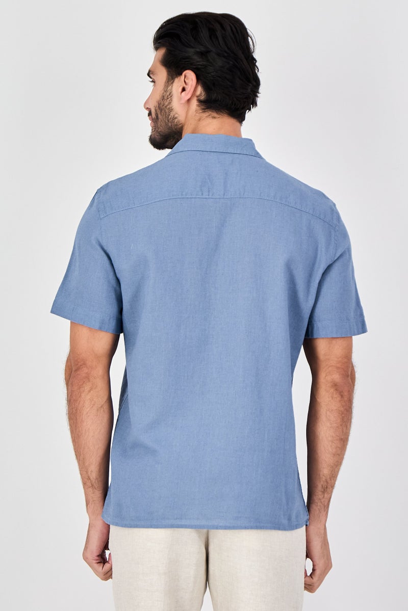 Celio Men Regular Fit Short Sleeve Plain Casual Shirt, Sage Blue - Image 3