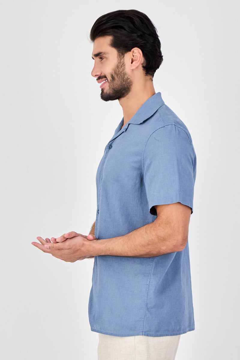 Celio Men Regular Fit Short Sleeve Plain Casual Shirt, Sage Blue - Image 4