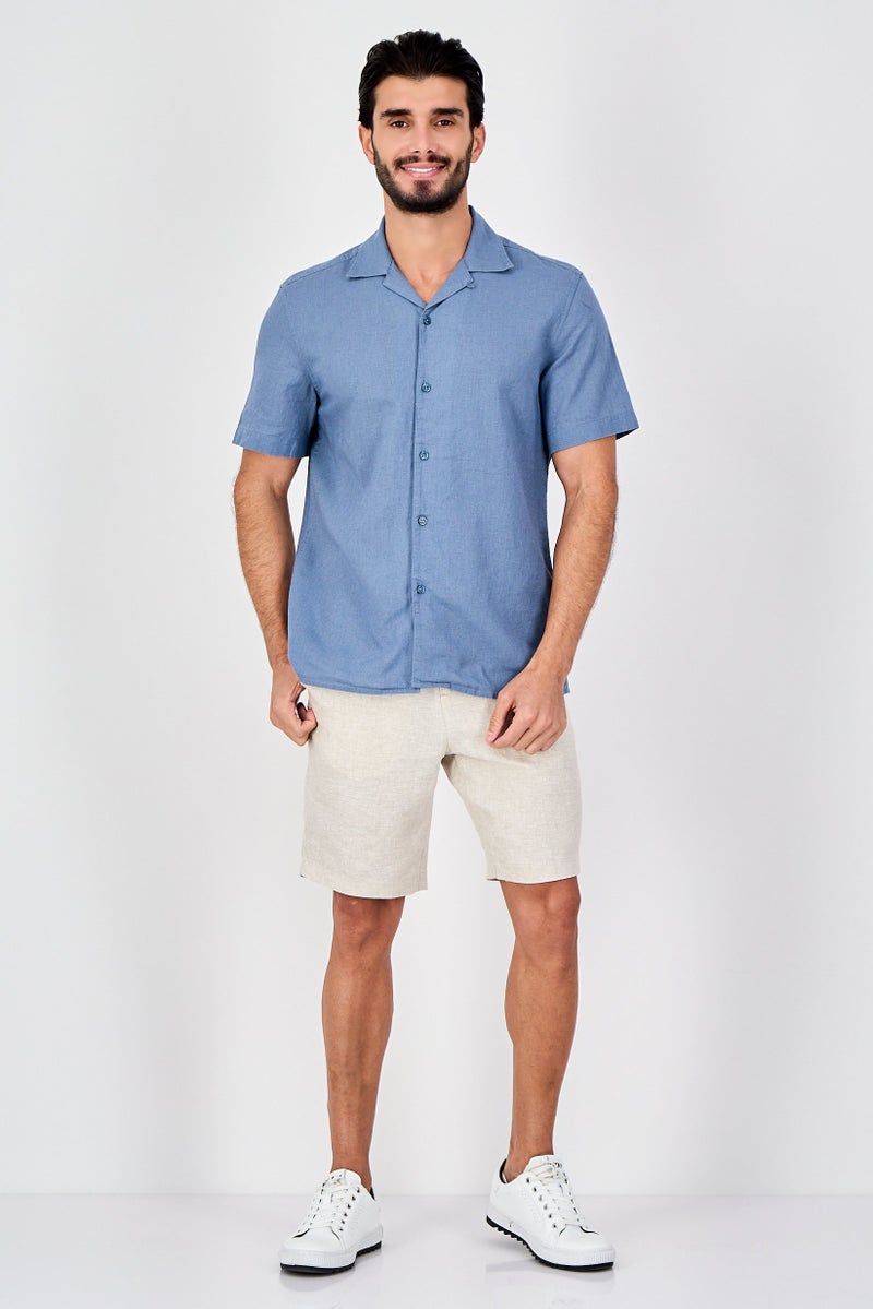 Celio Men Regular Fit Short Sleeve Plain Casual Shirt, Sage Blue - Image 2