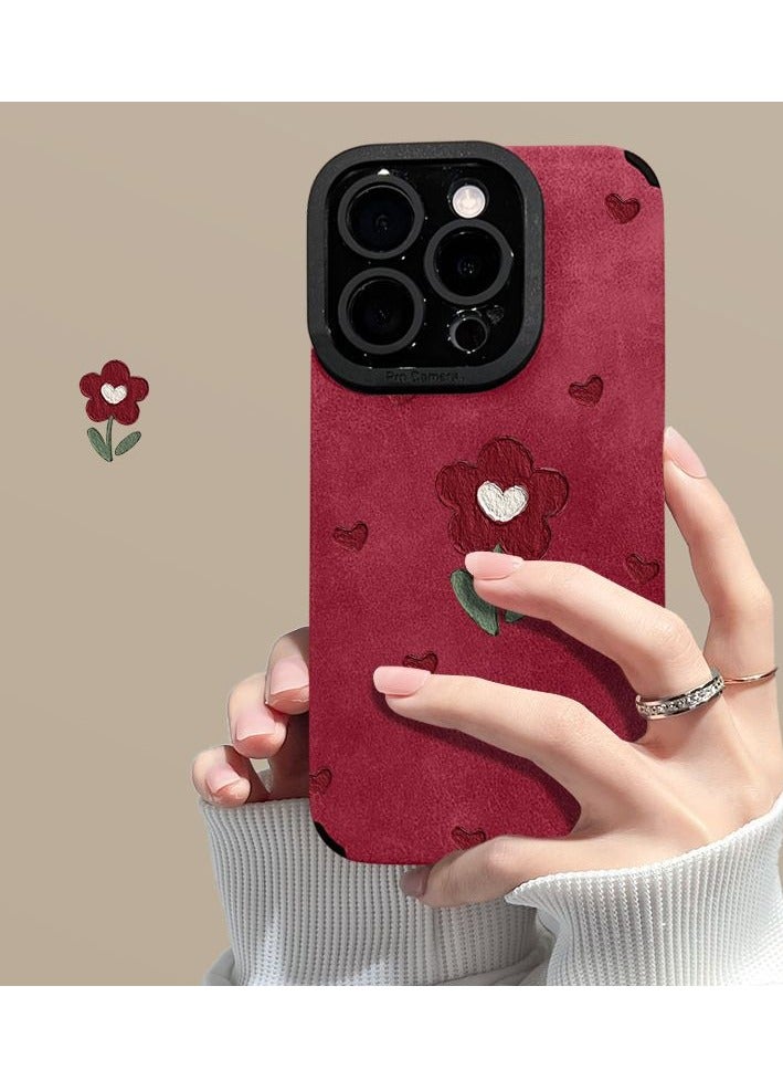 NIBEMINENT Love Red Flower Protective TPU Case Cover For iPhone 15 Plus, Pink